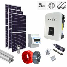 Sistem fotovoltaic hibrid 5 kW baterii 6 kWh invertor Solax KIT-PV-5KW-TH-SOLAX-TCO_Z_6, trifazat, cu montaj, prindere pentru acoperis tigla ceramica ondulata