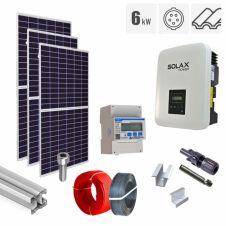 Sistem fotovoltaic hibrid 6 kW baterii 6 kWh invertor Solax KIT-PV-6KW-TH-SOLAX-TCO_Z_6, trifazat, cu montaj, prindere pentru acoperis tigla ceramica ondulata