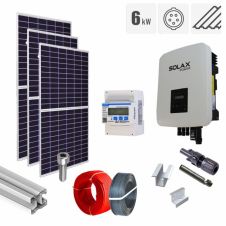 Sistem fotovoltaic hibrid 6 kW baterii 6 kWh invertor Solax KIT-PV-6KW-TH-SOLAX-TM_Z_6, trifazat, cu montaj, prindere pentru acoperis tigla metalica