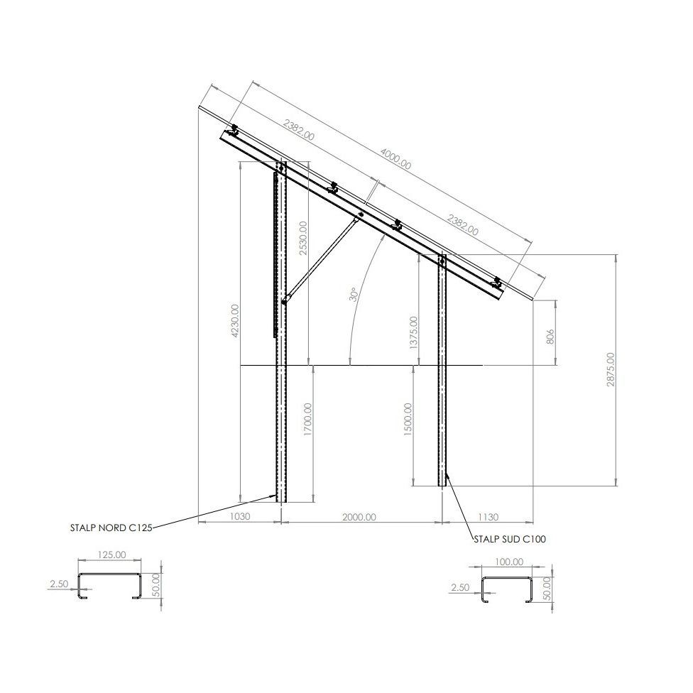 Structura de fixare la sol 18 panouri fotovoltaice Zonetec Solar